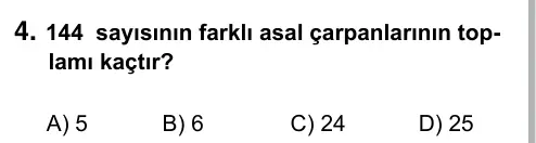 6. Sınıf Matematik 2019 İOKBS Bursluluk Sınavı 4. Soru görseli
