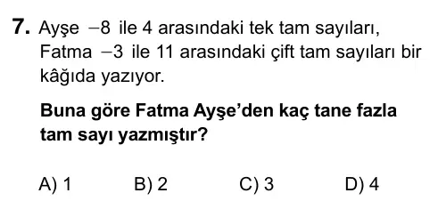 6. Sınıf Matematik 2019 İOKBS Bursluluk Sınavı 7. Soru görseli