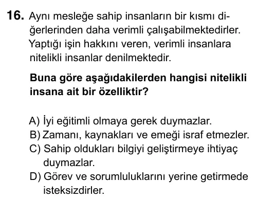 6. Sınıf Sosyal Bilgiler 2019 İOKBS Bursluluk Sınavı 16. Soru görseli