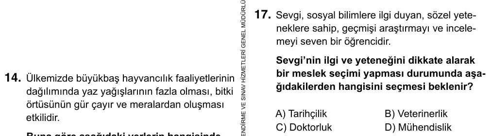 6. Sınıf Sosyal Bilgiler 2019 İOKBS Bursluluk Sınavı 17. Soru görseli