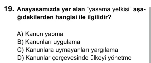 6. Sınıf Sosyal Bilgiler 2019 İOKBS Bursluluk Sınavı 19. Soru görseli