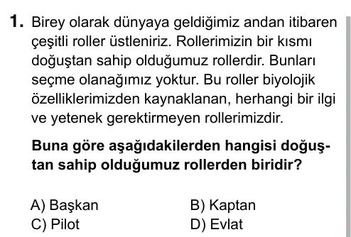 6. Sınıf Sosyal Bilgiler 2019 İOKBS Bursluluk Sınavı 1. Soru görseli