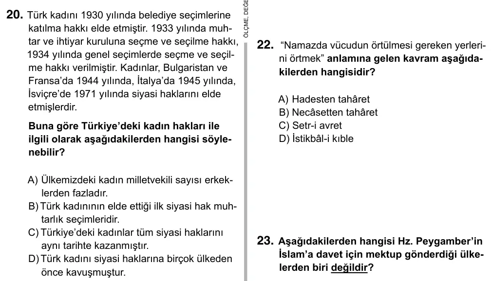 6. Sınıf Sosyal Bilgiler 2019 İOKBS Bursluluk Sınavı 20. Soru görseli (1/2)
