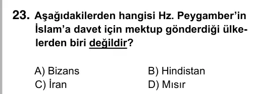 6. Sınıf Sosyal Bilgiler 2019 İOKBS Bursluluk Sınavı 23. Soru görseli