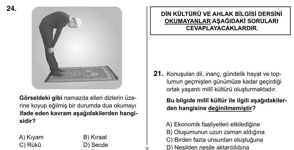 6. Sınıf Sosyal Bilgiler 2019 İOKBS Bursluluk Sınavı 24. Soru görseli