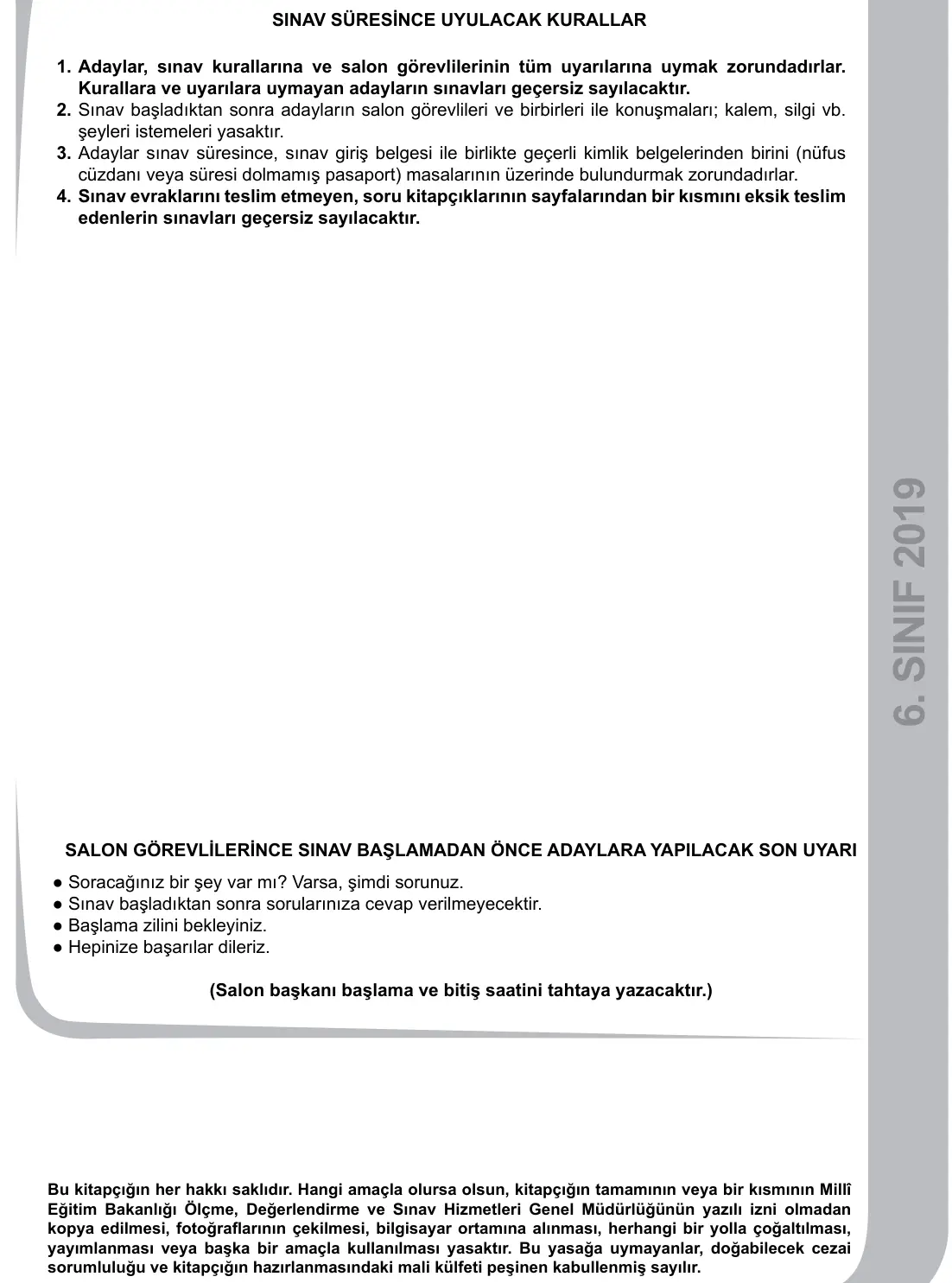 6. Sınıf Sosyal Bilgiler 2019 İOKBS Bursluluk Sınavı 25. Soru görseli (4/4)