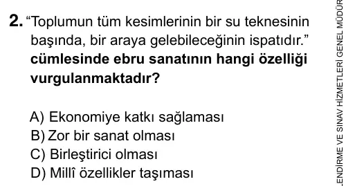 6. Sınıf Sosyal Bilgiler 2019 İOKBS Bursluluk Sınavı 2. Soru görseli