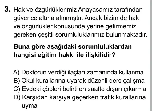 6. Sınıf Sosyal Bilgiler 2019 İOKBS Bursluluk Sınavı 3. Soru görseli