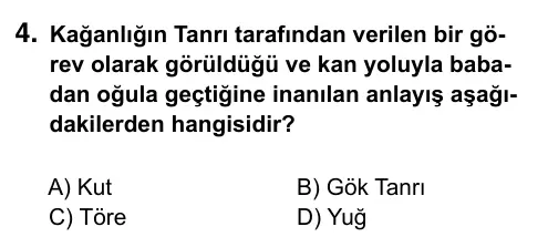 6. Sınıf Sosyal Bilgiler 2019 İOKBS Bursluluk Sınavı 4. Soru görseli