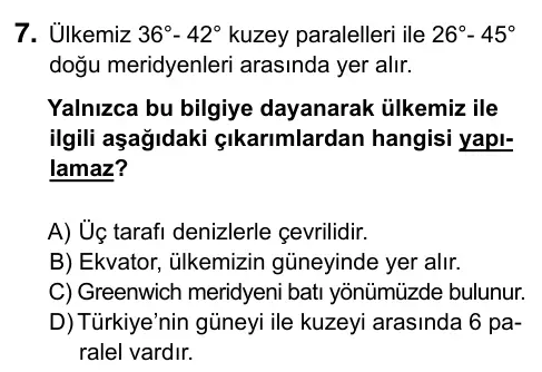 6. Sınıf Sosyal Bilgiler 2019 İOKBS Bursluluk Sınavı 7. Soru görseli