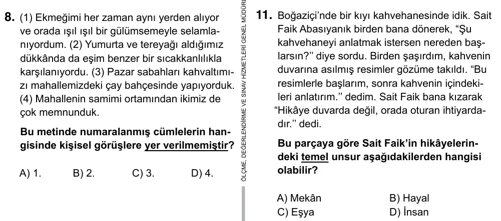 6. Sınıf Türkçe 2019 İOKBS Bursluluk Sınavı 11. Soru görseli