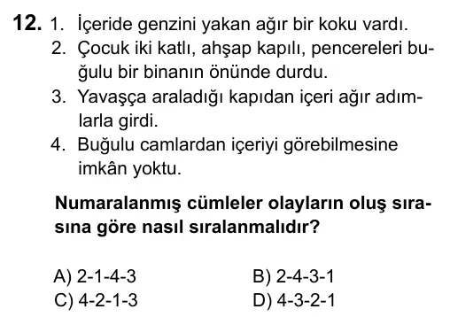 6. Sınıf Türkçe 2019 İOKBS Bursluluk Sınavı 12. Soru görseli