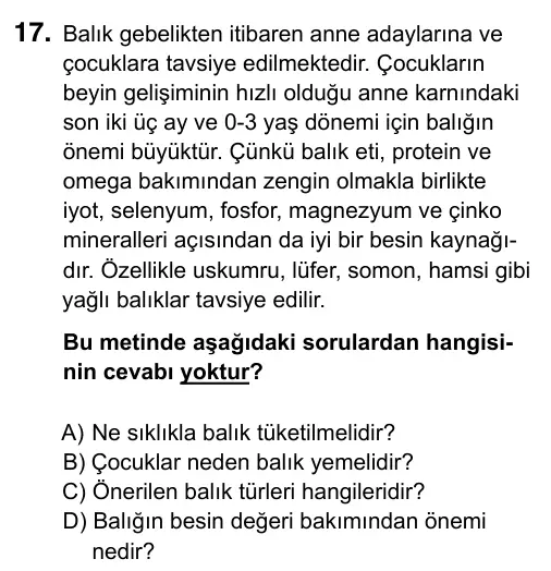 6. Sınıf Türkçe 2019 İOKBS Bursluluk Sınavı 17. Soru görseli