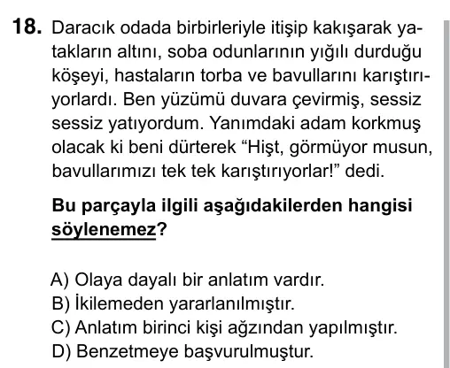 6. Sınıf Türkçe 2019 İOKBS Bursluluk Sınavı 18. Soru görseli