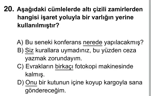 6. Sınıf Türkçe 2019 İOKBS Bursluluk Sınavı 20. Soru görseli