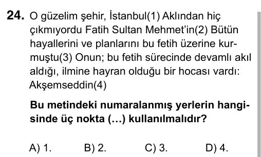 6. Sınıf Türkçe 2019 İOKBS Bursluluk Sınavı 24. Soru görseli