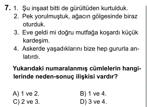 6. Sınıf Türkçe 2019 İOKBS Bursluluk Sınavı 7. Soru görseli