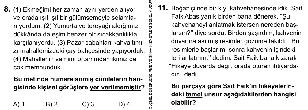 6. Sınıf Türkçe 2019 İOKBS Bursluluk Sınavı 8. Soru görseli
