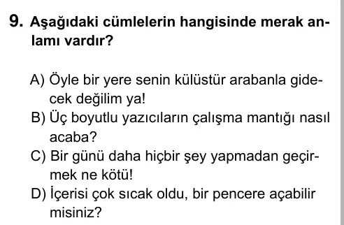 6. Sınıf Türkçe 2019 İOKBS Bursluluk Sınavı 9. Soru görseli