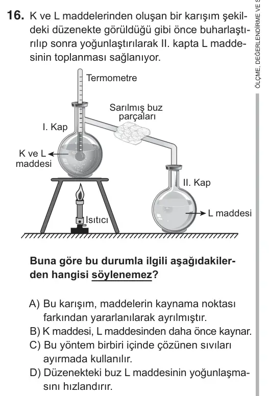 7. Sınıf Fen Bilimleri 2019 İOKBS Bursluluk Sınavı 16. Soru görseli