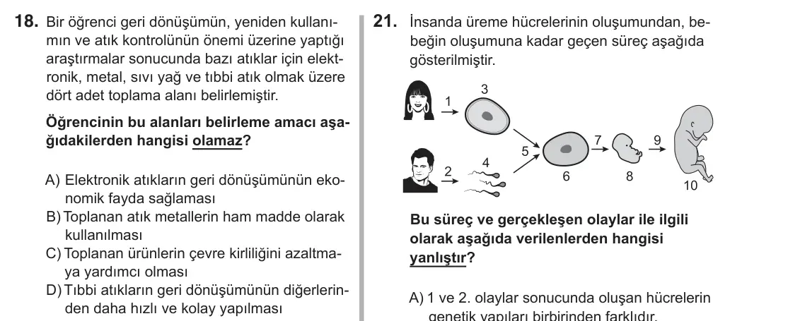 7. Sınıf Fen Bilimleri 2019 İOKBS Bursluluk Sınavı 18. Soru görseli