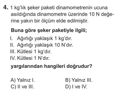 7. Sınıf Fen Bilimleri 2019 İOKBS Bursluluk Sınavı 4. Soru görseli