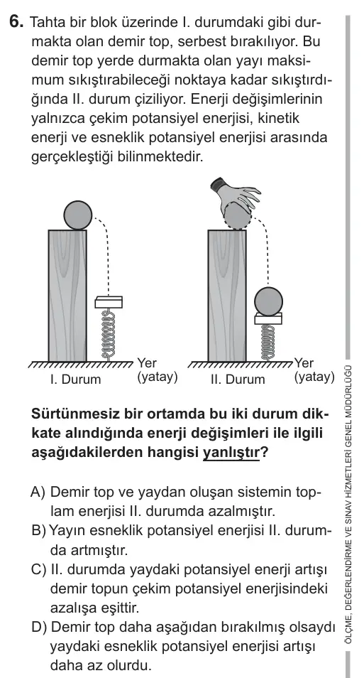 7. Sınıf Fen Bilimleri 2019 İOKBS Bursluluk Sınavı 6. Soru görseli