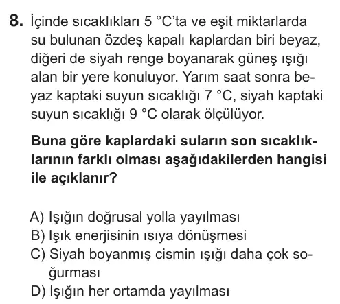 7. Sınıf Fen Bilimleri 2019 İOKBS Bursluluk Sınavı 8. Soru görseli