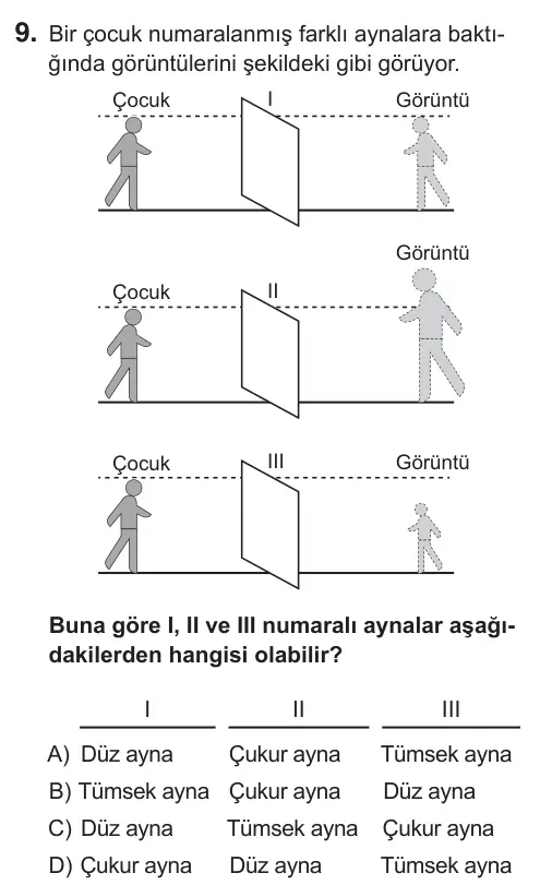 7. Sınıf Fen Bilimleri 2019 İOKBS Bursluluk Sınavı 9. Soru görseli