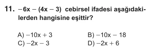 7. Sınıf Matematik 2019 İOKBS Bursluluk Sınavı 11. Soru görseli