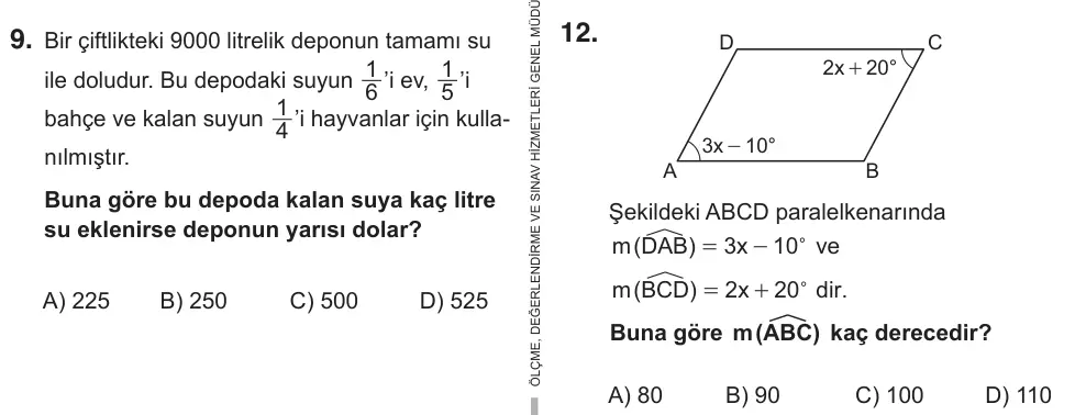 7. Sınıf Matematik 2019 İOKBS Bursluluk Sınavı 12. Soru görseli