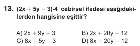7. Sınıf Matematik 2019 İOKBS Bursluluk Sınavı 13. Soru görseli