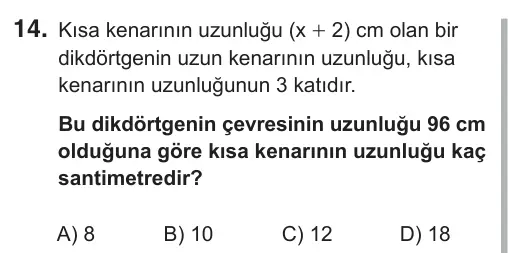 7. Sınıf Matematik 2019 İOKBS Bursluluk Sınavı 14. Soru görseli