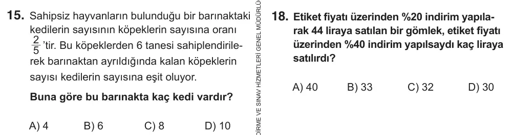 7. Sınıf Matematik 2019 İOKBS Bursluluk Sınavı 15. Soru görseli