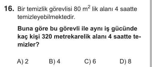 7. Sınıf Matematik 2019 İOKBS Bursluluk Sınavı 16. Soru görseli