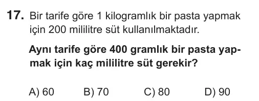 7. Sınıf Matematik 2019 İOKBS Bursluluk Sınavı 17. Soru görseli