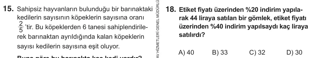 7. Sınıf Matematik 2019 İOKBS Bursluluk Sınavı 18. Soru görseli