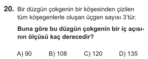 7. Sınıf Matematik 2019 İOKBS Bursluluk Sınavı 20. Soru görseli