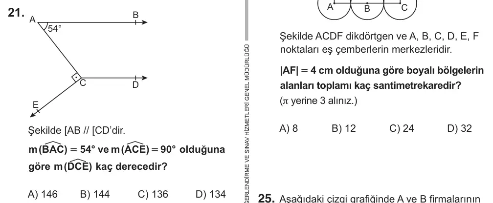 7. Sınıf Matematik 2019 İOKBS Bursluluk Sınavı 21. Soru görseli