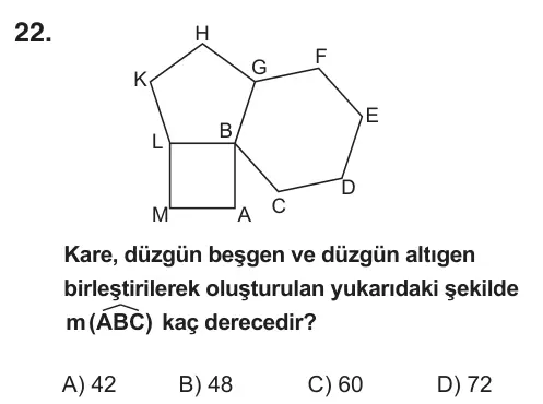 7. Sınıf Matematik 2019 İOKBS Bursluluk Sınavı 22. Soru görseli