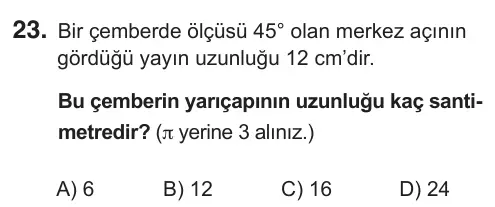 7. Sınıf Matematik 2019 İOKBS Bursluluk Sınavı 23. Soru görseli