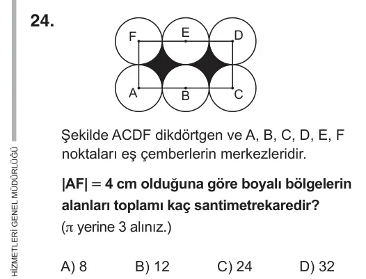 7. Sınıf Matematik 2019 İOKBS Bursluluk Sınavı 24. Soru görseli