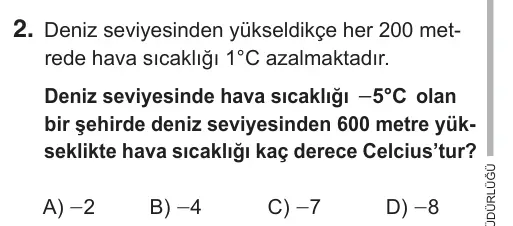 7. Sınıf Matematik 2019 İOKBS Bursluluk Sınavı 2. Soru görseli