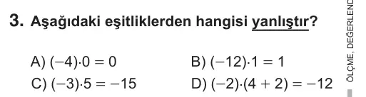 7. Sınıf Matematik 2019 İOKBS Bursluluk Sınavı 3. Soru görseli