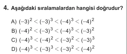 7. Sınıf Matematik 2019 İOKBS Bursluluk Sınavı 4. Soru görseli