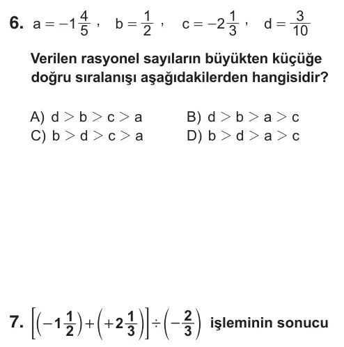 7. Sınıf Matematik 2019 İOKBS Bursluluk Sınavı 6. Soru görseli