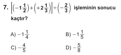 7. Sınıf Matematik 2019 İOKBS Bursluluk Sınavı 7. Soru görseli