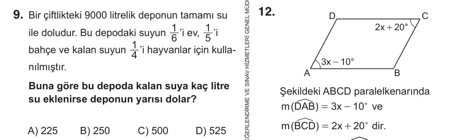 7. Sınıf Matematik 2019 İOKBS Bursluluk Sınavı 9. Soru görseli
