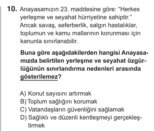 7. Sınıf Sosyal Bilgiler 2019 İOKBS Bursluluk Sınavı 10. Soru görseli