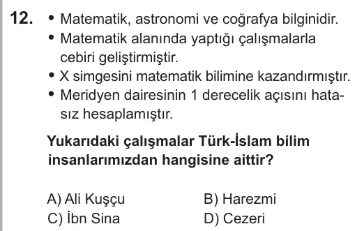 7. Sınıf Sosyal Bilgiler 2019 İOKBS Bursluluk Sınavı 12. Soru görseli